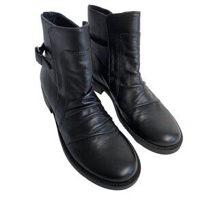 Matisse Leather Boots Size 6.5 Womens Buckle Ruched Black Booties Moto